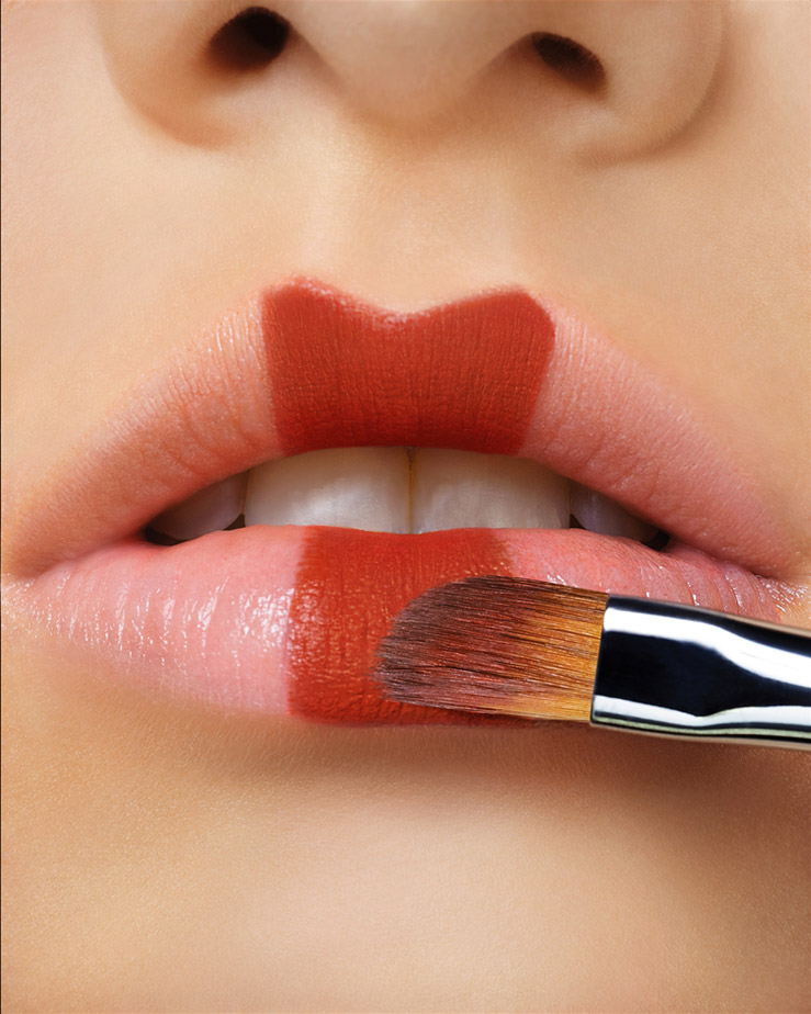 to create a symmetrical lip shape, start with the center of the lips. upper lip first.